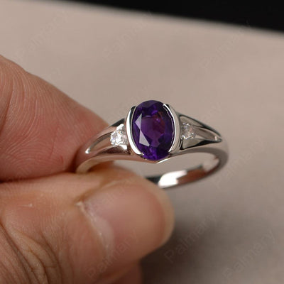 Half Bezel Oval Cut Amethyst Rings - Palmary