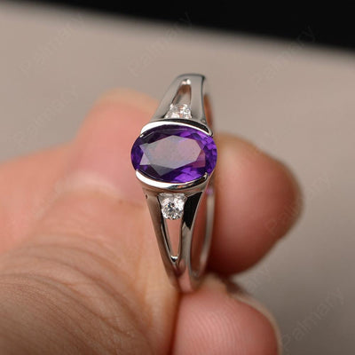 Half Bezel Oval Cut Amethyst Rings - Palmary