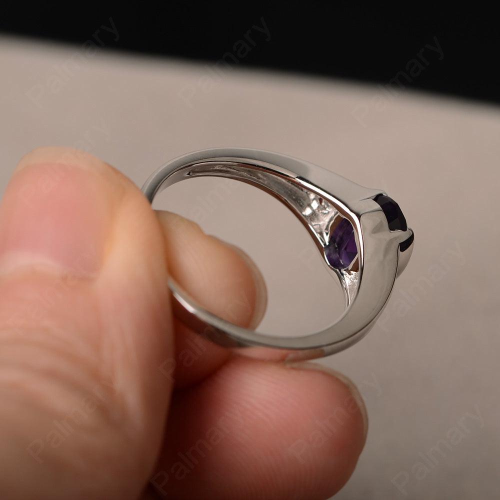 Half Bezel Oval Cut Amethyst Rings - Palmary