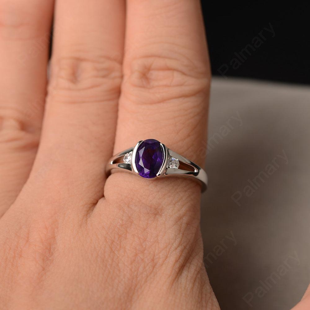 Half Bezel Oval Cut Amethyst Rings - Palmary