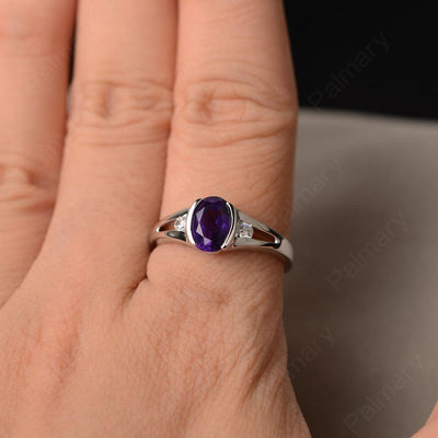 Half Bezel Oval Cut Amethyst Rings - Palmary