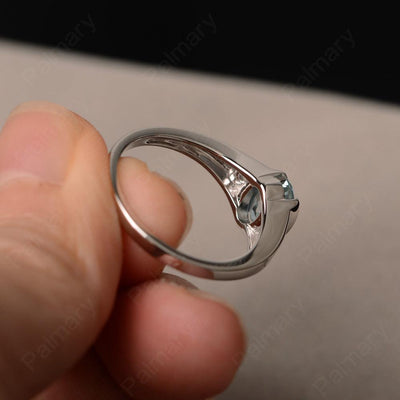 Half Bezel Oval Cut Aquamarine Rings - Palmary