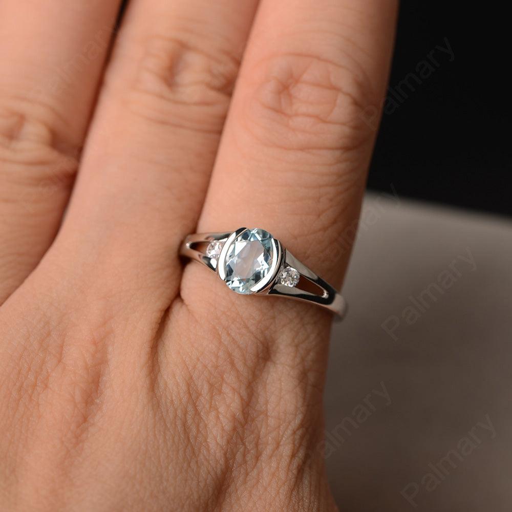 Half Bezel Oval Cut Aquamarine Rings - Palmary