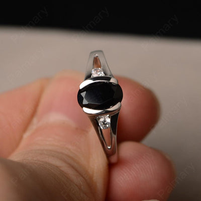 Half Bezel Oval Cut Black Spinel Rings - Palmary