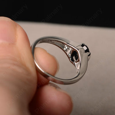 Half Bezel Oval Cut Black Spinel Rings - Palmary