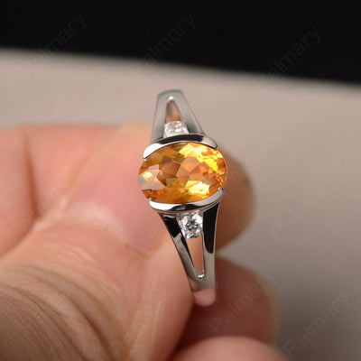 Half Bezel Oval Cut Citrine Rings - Palmary