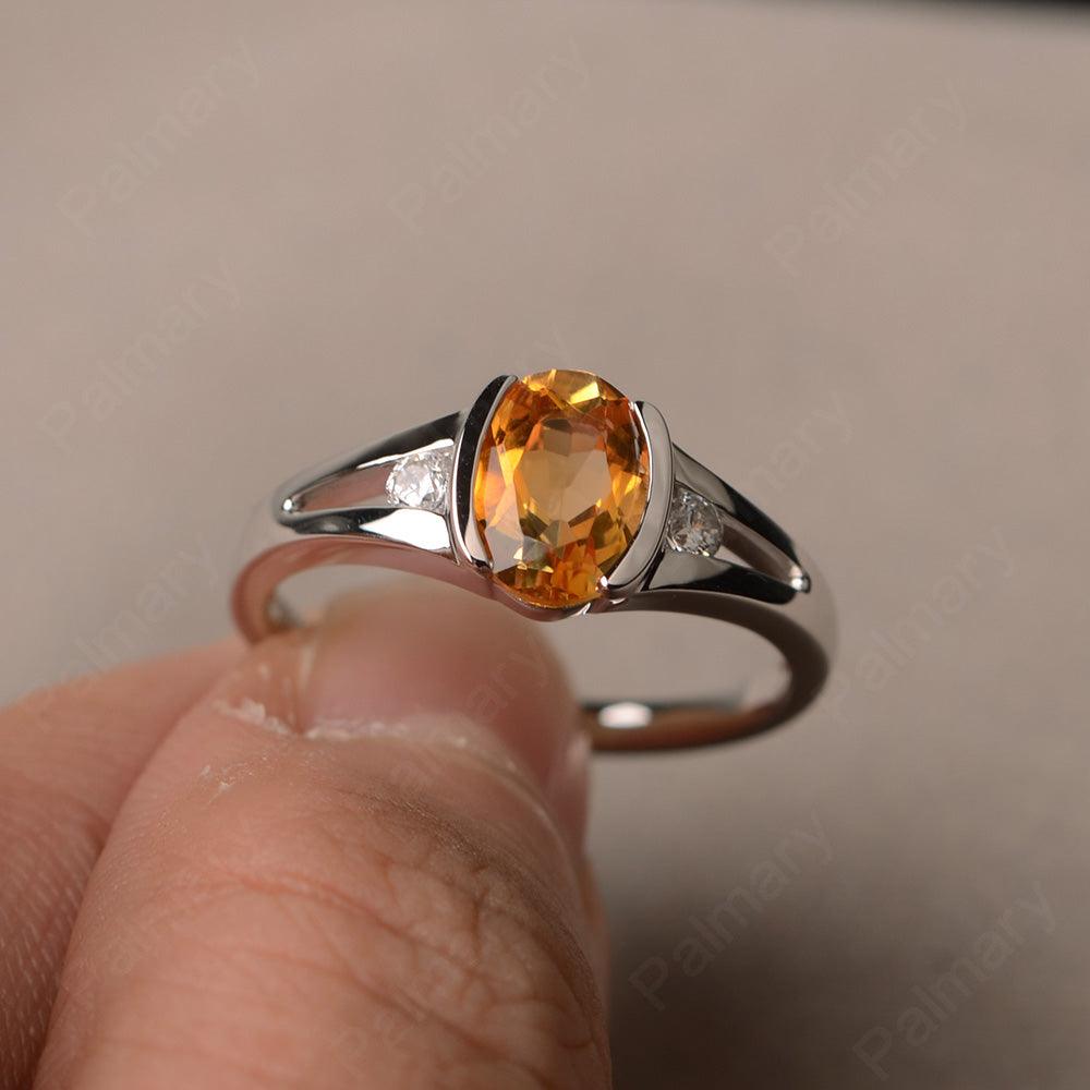 Half Bezel Oval Cut Citrine Rings - Palmary