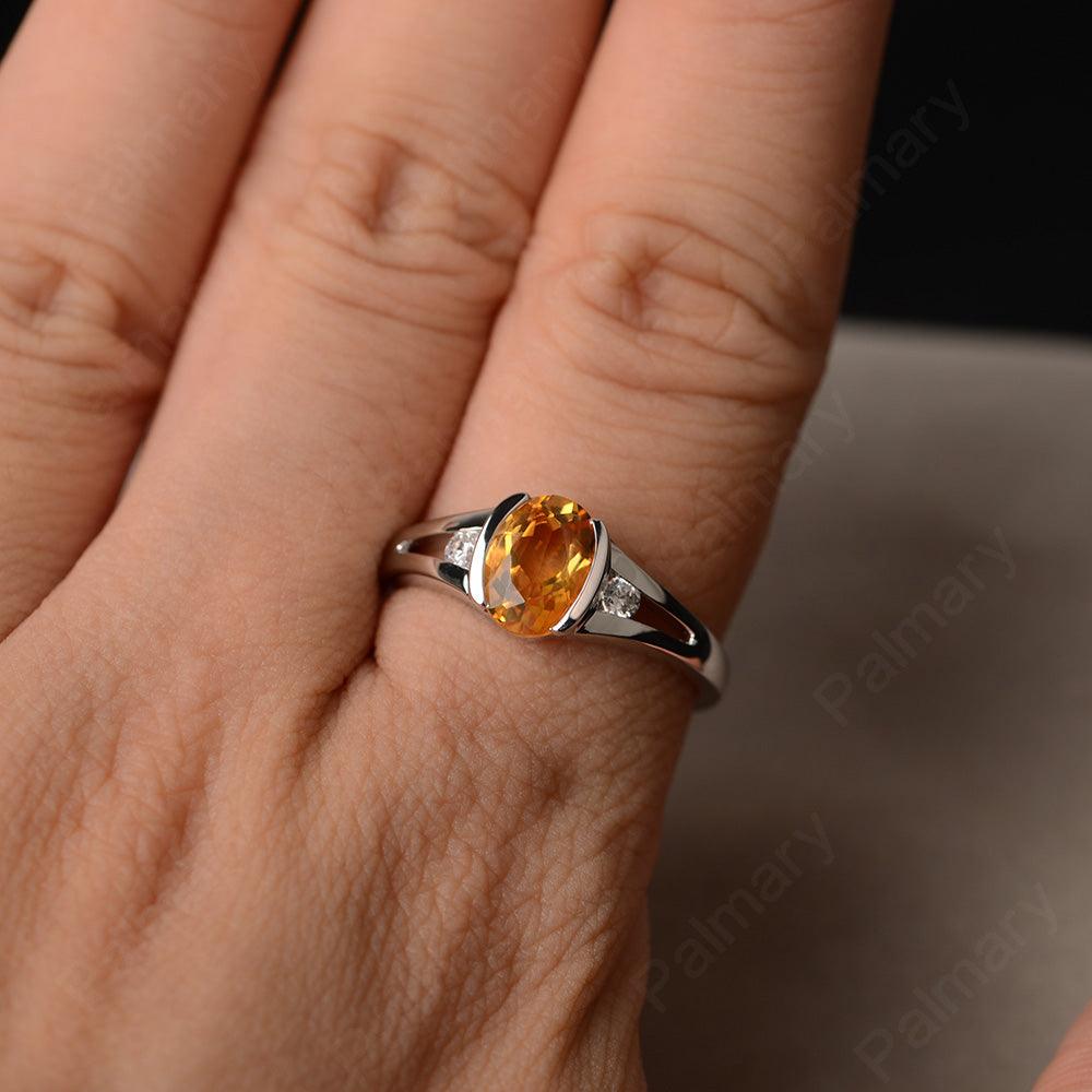 Half Bezel Oval Cut Citrine Rings - Palmary