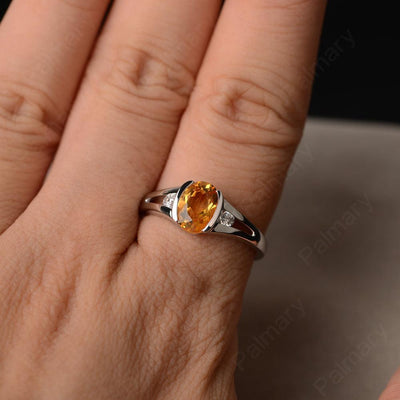Half Bezel Oval Cut Citrine Rings - Palmary