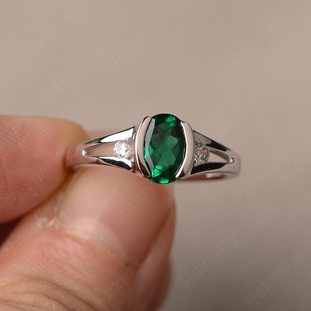 Half Bezel Oval Cut Emerald Rings - Palmary