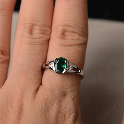 Half Bezel Oval Cut Emerald Rings - Palmary