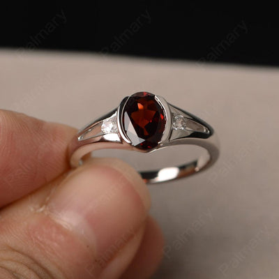 Half Bezel Oval Cut Garnet Rings - Palmary