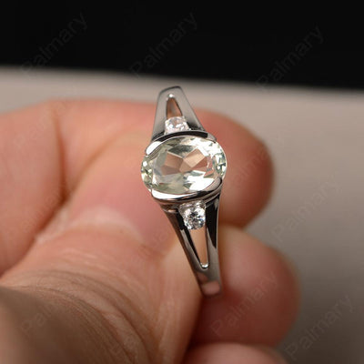 Half Bezel Oval Cut Green Amethyst Rings - Palmary