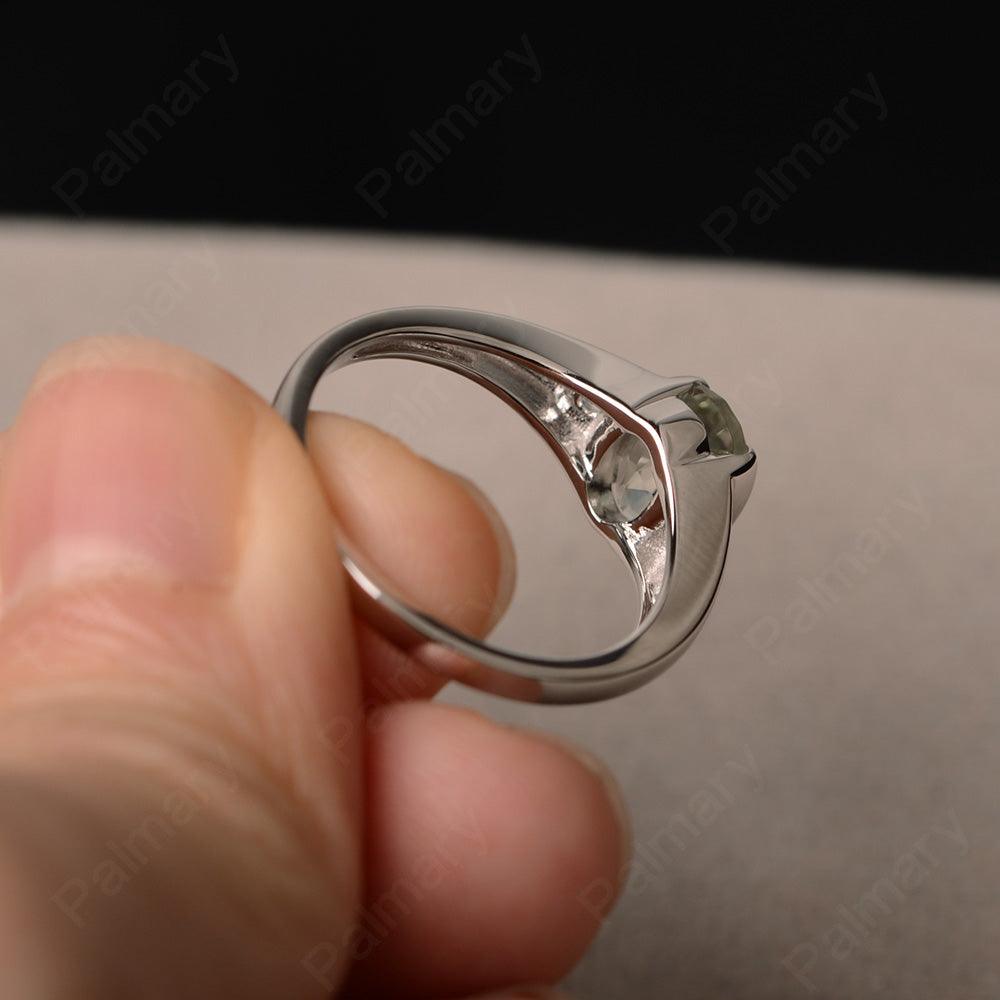 Half Bezel Oval Cut Green Amethyst Rings - Palmary