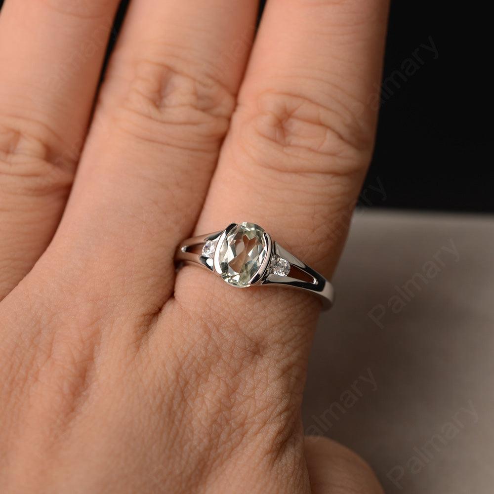 Half Bezel Oval Cut Green Amethyst Rings - Palmary