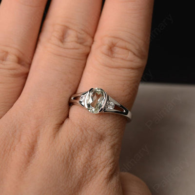 Half Bezel Oval Cut Green Amethyst Rings - Palmary