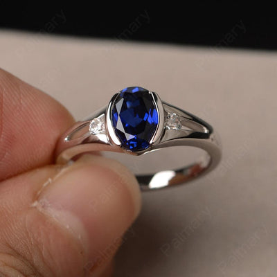 Half Bezel Oval Cut Sapphire Rings - Palmary