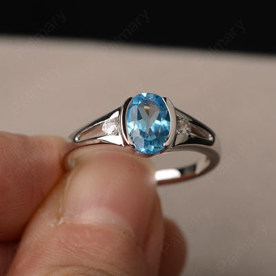 Half Bezel Oval Cut Swiss Blue Topaz Rings - Palmary
