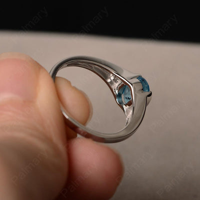 Half Bezel Oval Cut Swiss Blue Topaz Rings - Palmary