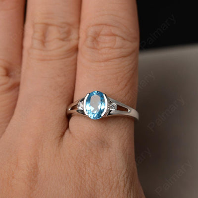Half Bezel Oval Cut Swiss Blue Topaz Rings - Palmary