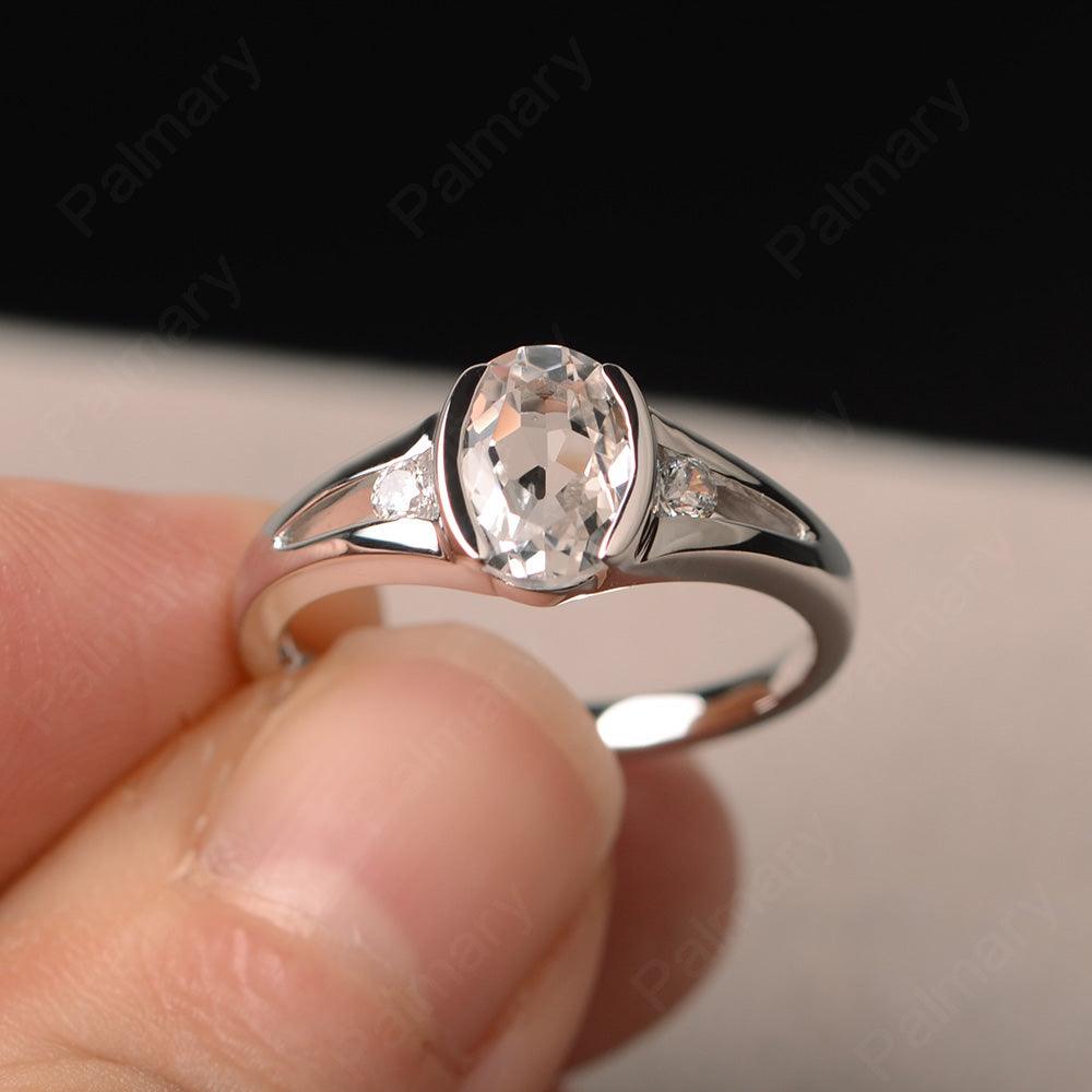 Half Bezel Oval Cut White Topaz Rings - Palmary