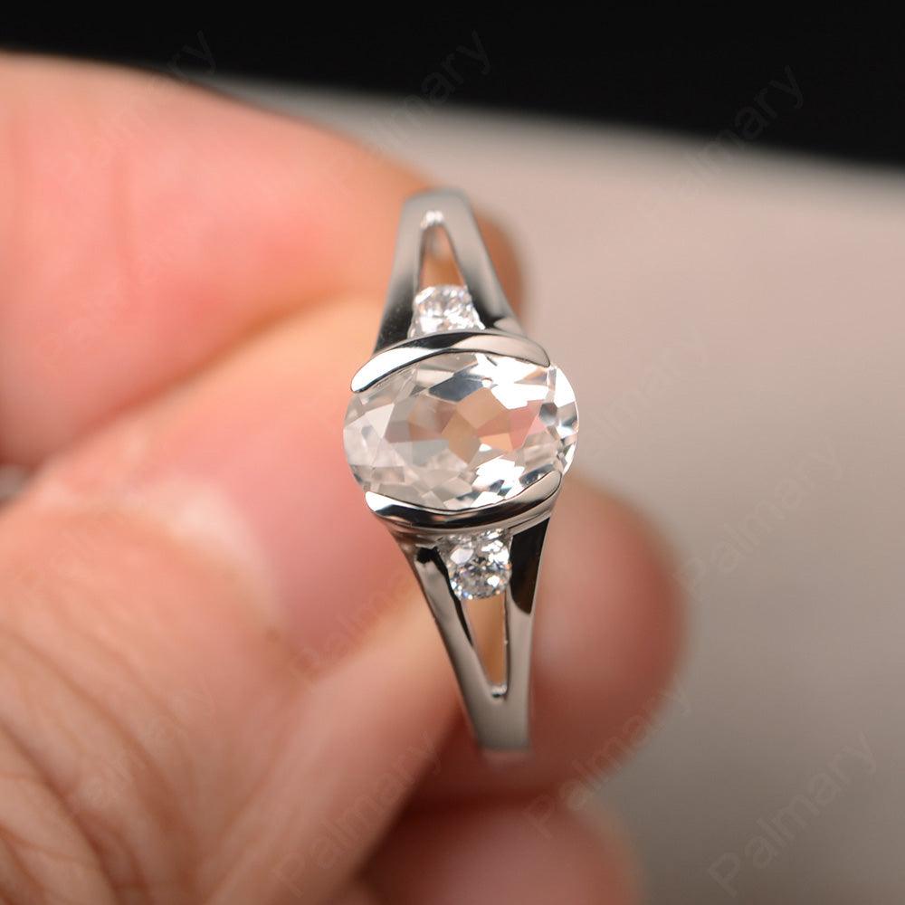 Half Bezel Oval Cut White Topaz Rings - Palmary