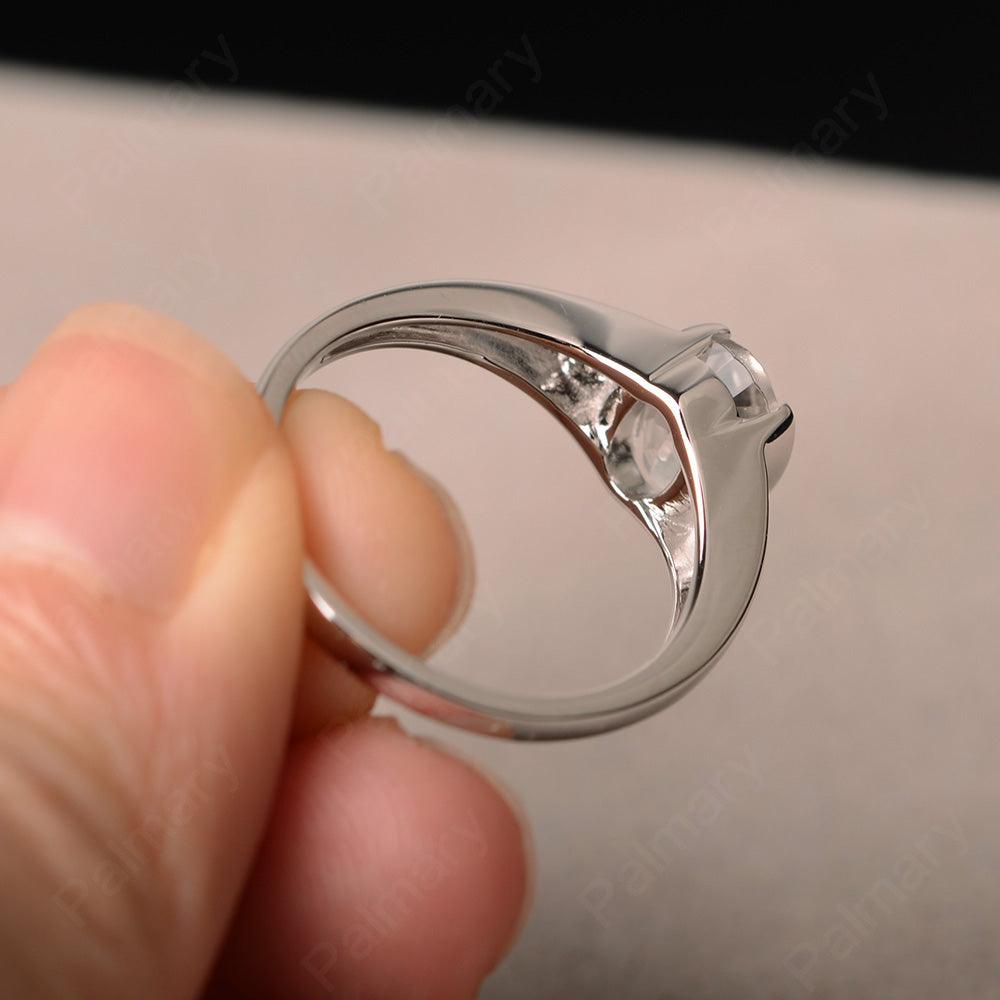 Half Bezel Oval Cut White Topaz Rings - Palmary