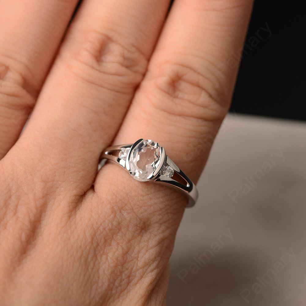 Half Bezel Oval Cut White Topaz Rings - Palmary