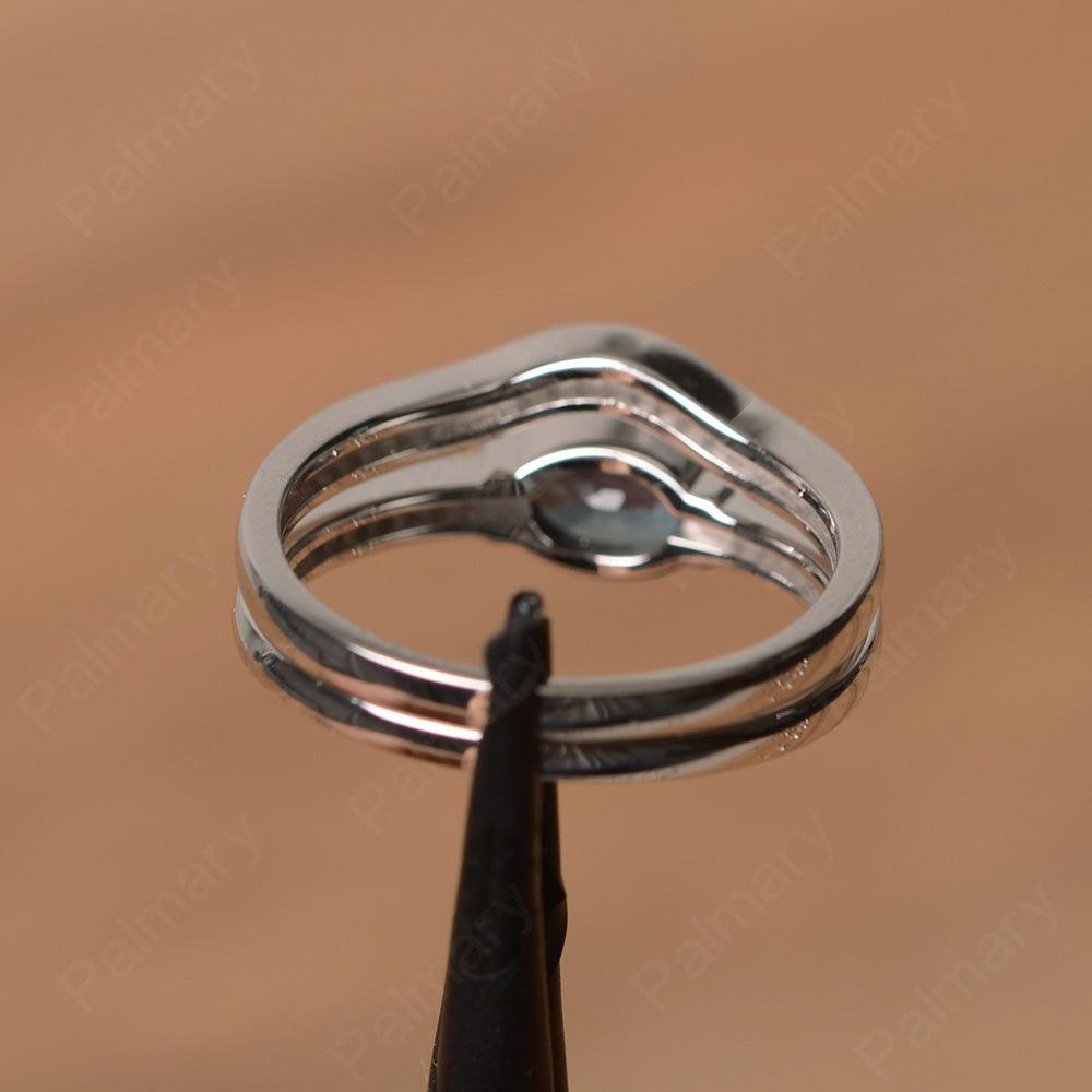 Horizontal Oval Cut Alexandrite Wedding Ring Set - Palmary