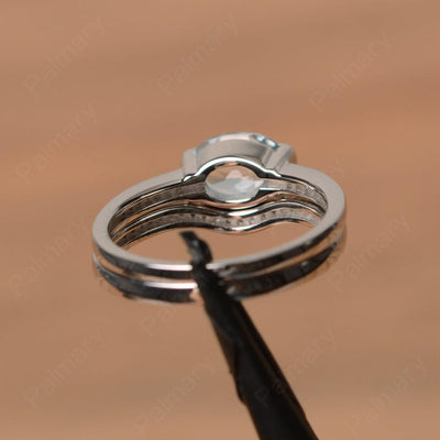 Horizontal Oval Cut Aquamarine Wedding Ring Set - Palmary