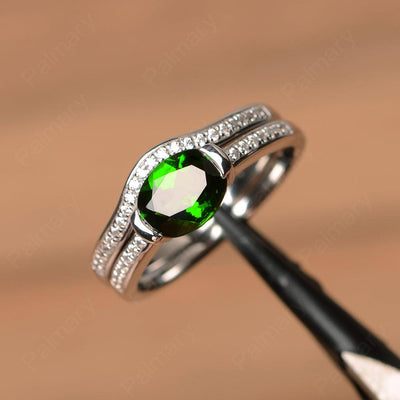 Horizontal Oval Cut Diopside Wedding Ring Set - Palmary