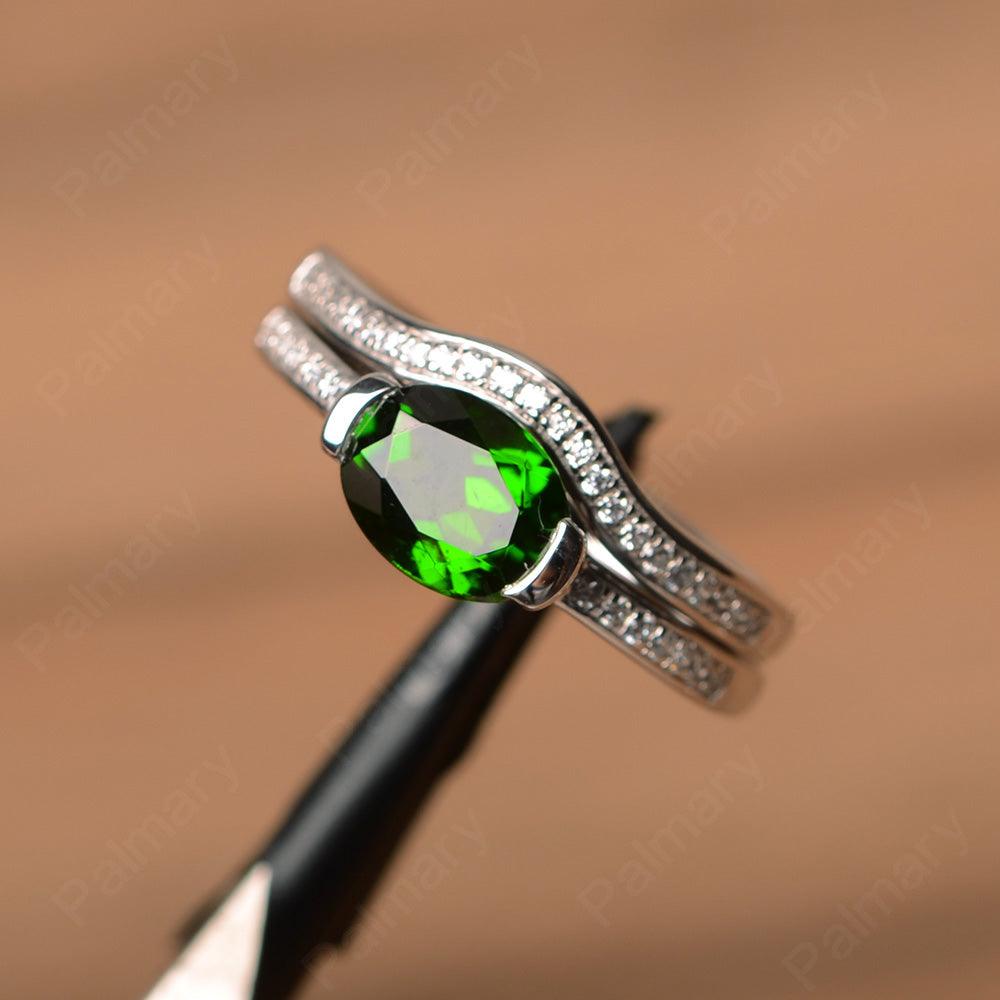 Horizontal Oval Cut Diopside Wedding Ring Set - Palmary
