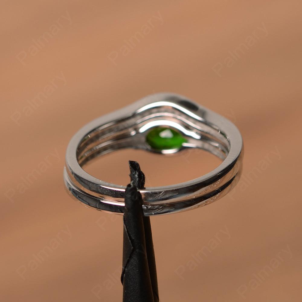 Horizontal Oval Cut Diopside Wedding Ring Set - Palmary