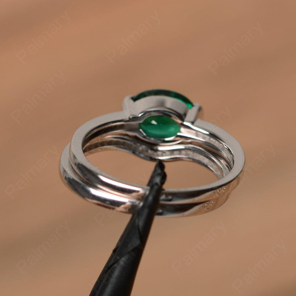 Horizontal Oval Cut Emerald Wedding Ring Set - Palmary