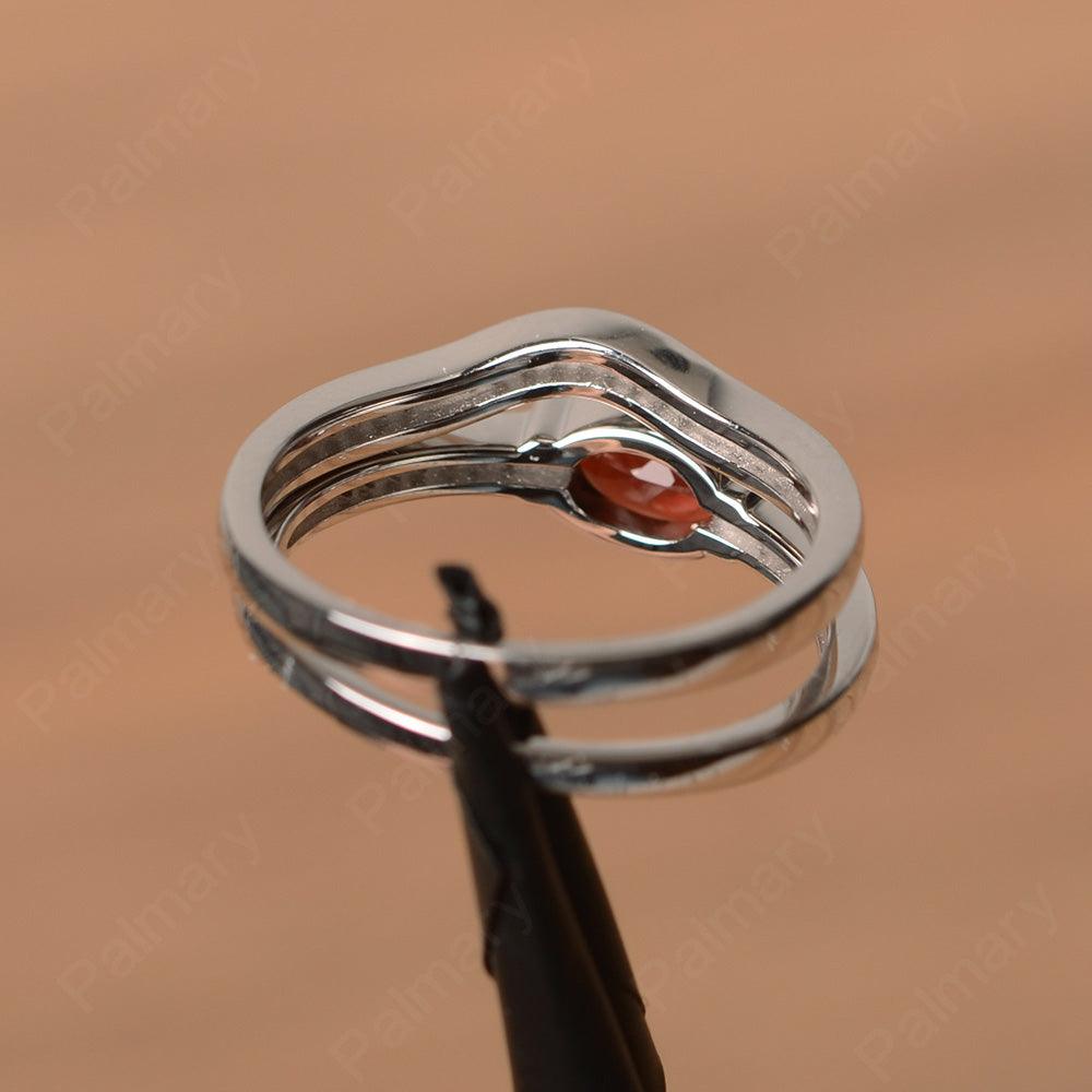 Horizontal Oval Cut Garnet Wedding Ring Set - Palmary