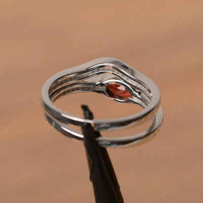 Horizontal Oval Cut Garnet Wedding Ring Set - Palmary