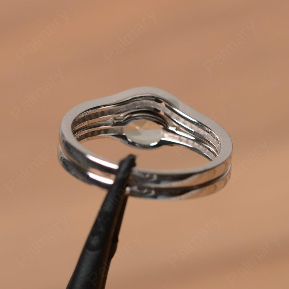 Horizontal Oval Cut Green Amethyst Wedding Ring Set - Palmary