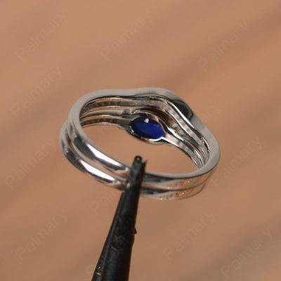 Horizontal Oval Cut Sapphire Wedding Ring Set - Palmary