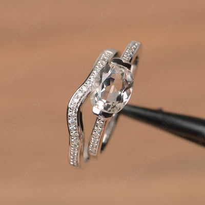 Horizontal Oval Cut White Topaz Wedding Ring Set - Palmary
