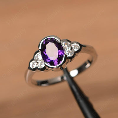 Amethyst Bezel Oval Engagement Ring - Palmary