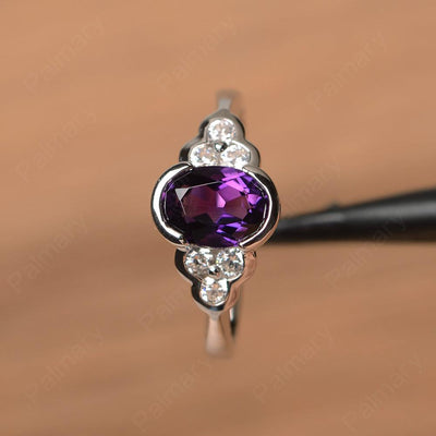 Amethyst Bezel Oval Engagement Ring - Palmary