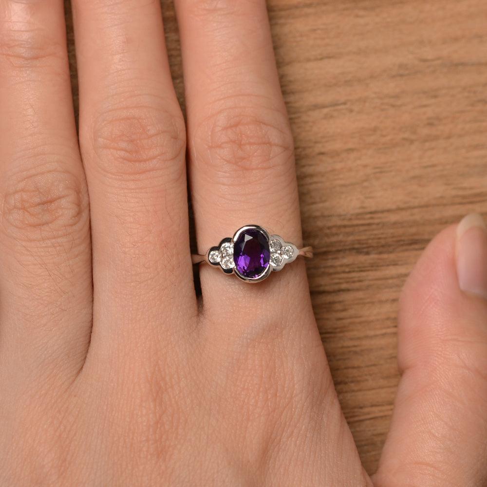 Amethyst Bezel Oval Engagement Ring - Palmary