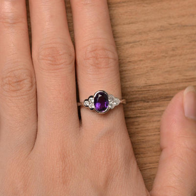 Amethyst Bezel Oval Engagement Ring - Palmary