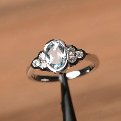 Aquamarine Bezel Oval Engagement Ring - Palmary