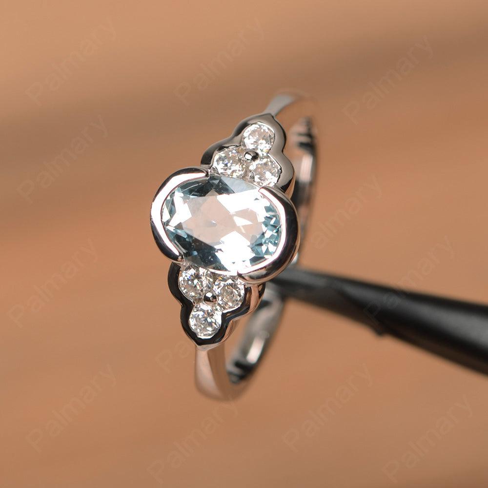 Aquamarine Bezel Oval Engagement Ring - Palmary