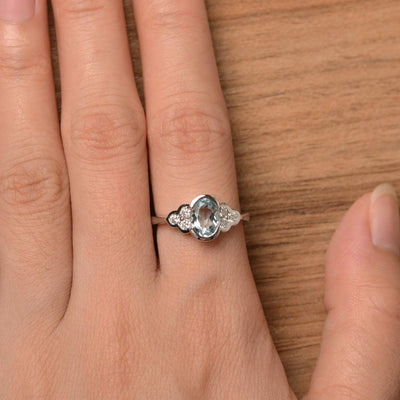 Aquamarine Bezel Oval Engagement Ring - Palmary