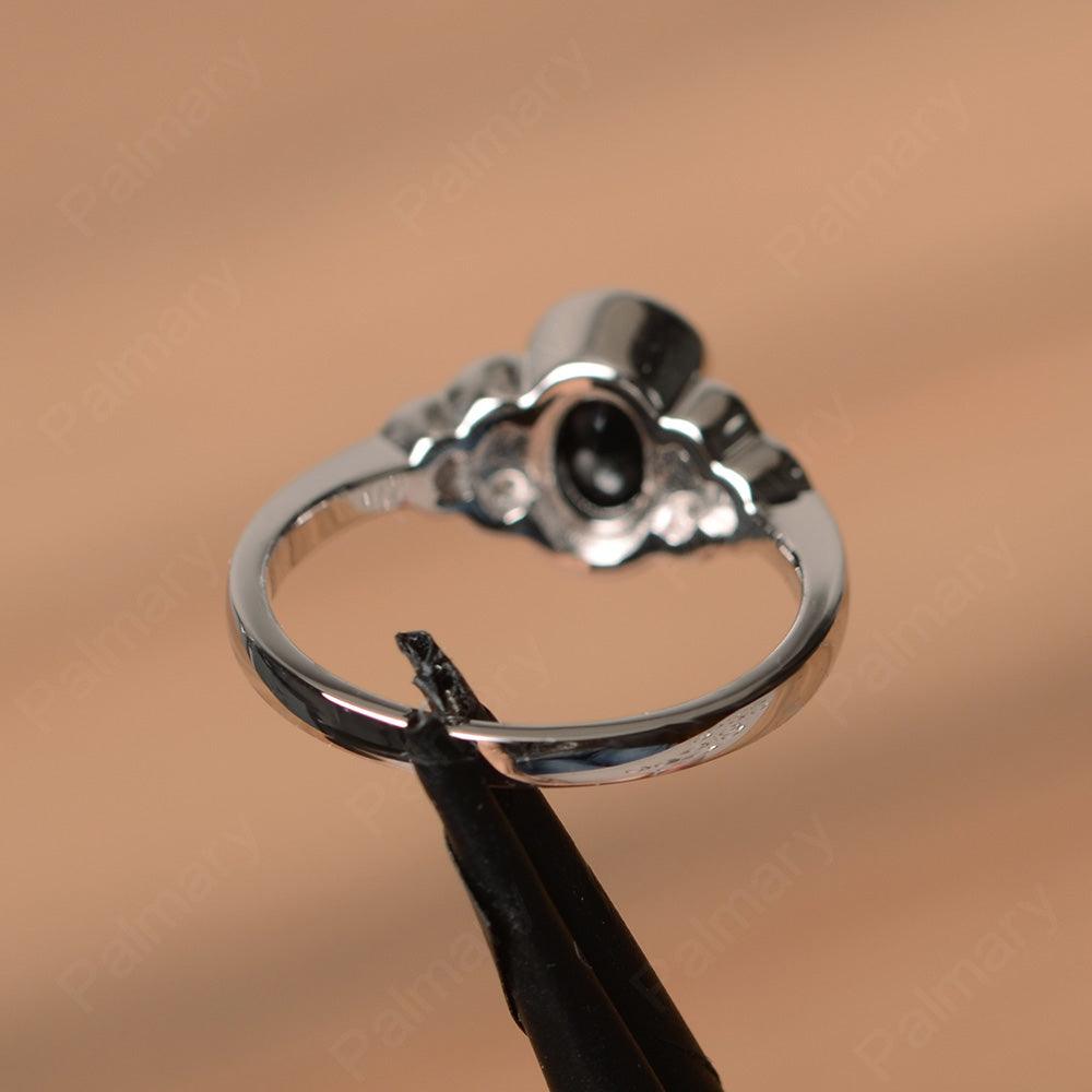 Black Spinel Bezel Oval Engagement Ring - Palmary