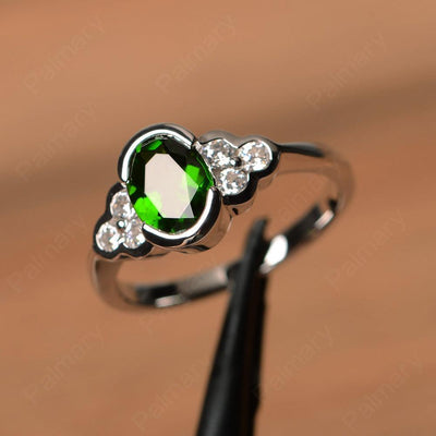 Diopside Bezel Oval Engagement Ring - Palmary