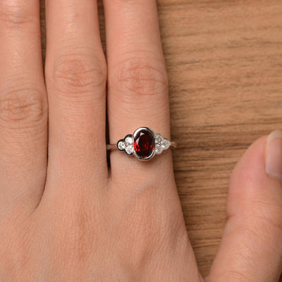 Garnet Bezel Oval Engagement Ring - Palmary
