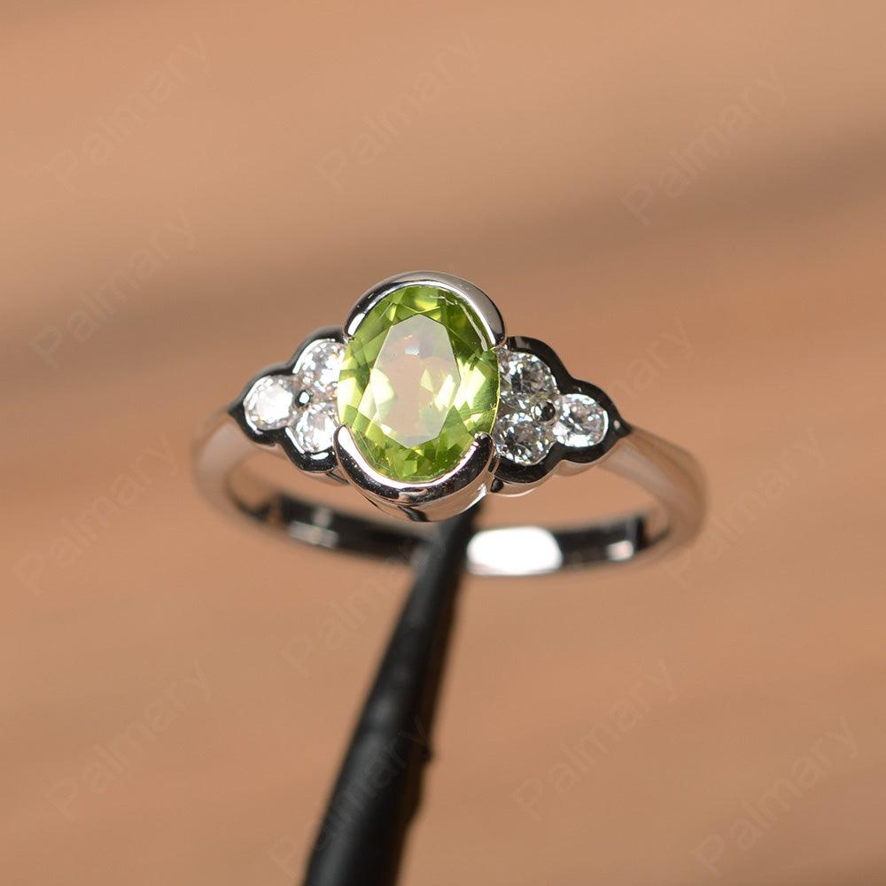 Peridot Bezel Oval Engagement Ring - Palmary